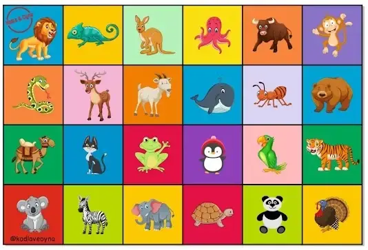 A09 Renkli Hayvanlar (90*60) (Kareleri 15 cm'dir)